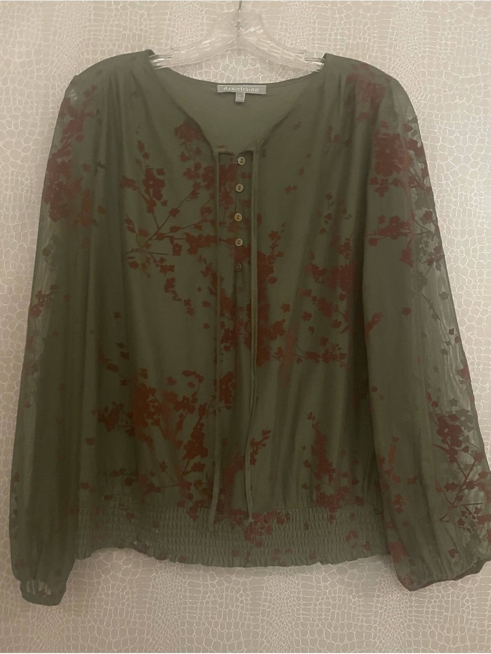 Daniel Rainn Olive Green Floral Henley Blouse